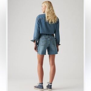 Levi’s Button Fly Highrise Distressed Blue Denim Shorts Cotton Size 29
